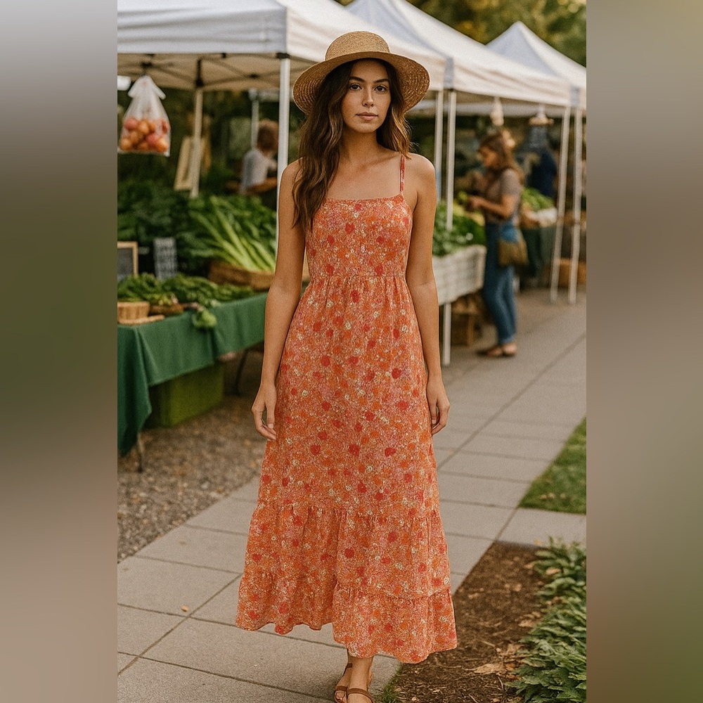 Sienna Sky Maxi tiered Floral Print Dress Tie Back Size Medium